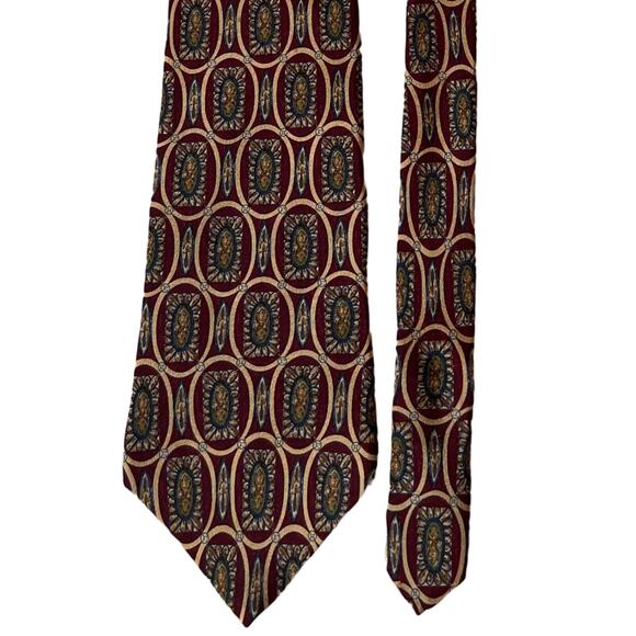 Alexander JulianTie Mens Silk Necktie Burgundy Beige Geometric 58 inches - Picture 1 of 4